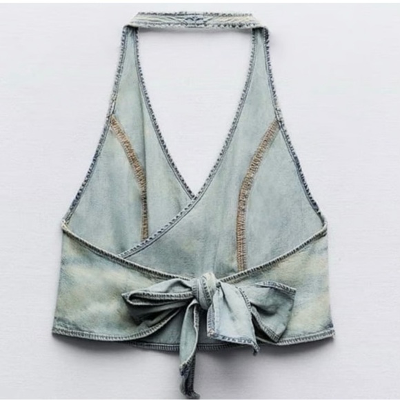 ZARA denim halter wrap top - Picture 2 of 2